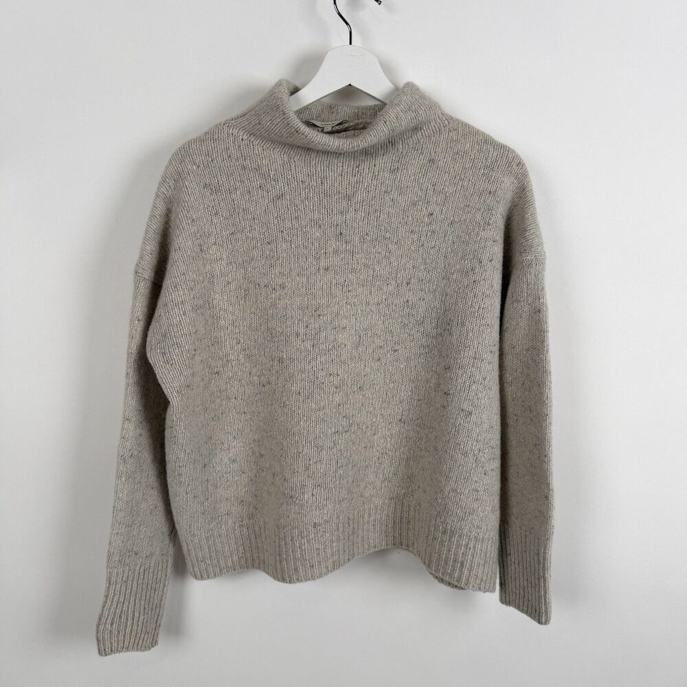 Vince Funnel Neck Alpaca Wool Sweater Small Cream Speckled Boho Chunky Heritage